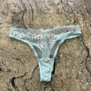 Lounge Underwear Womens XS blue lace thong floral mesh